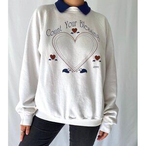 90s vintage count your blessings grandma heart graphic collared sweater made USA